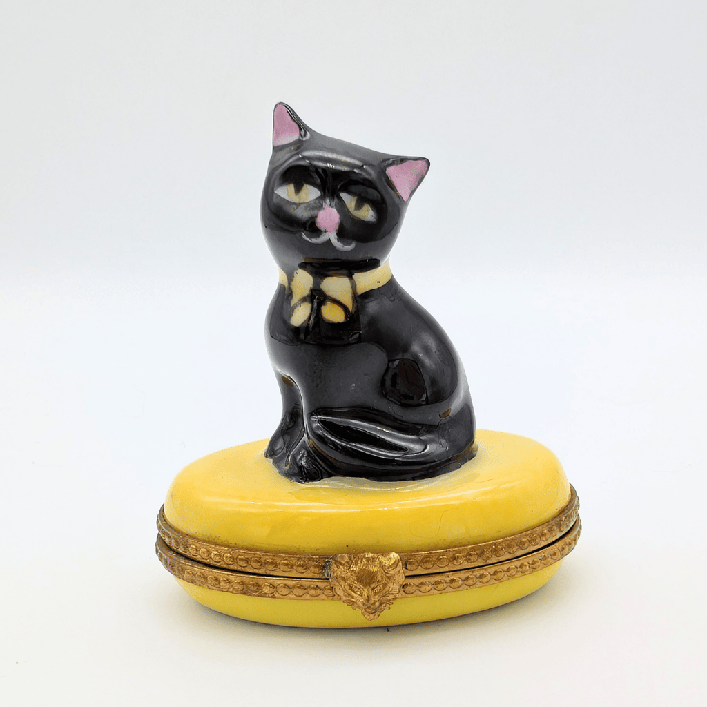 Limoges Porzellan-Pillendose mit Katze, Frankreich