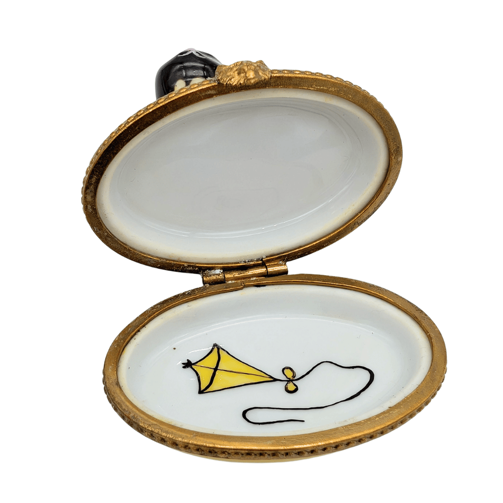Limoges Porzellan-Pillendose mit Katze, Frankreich