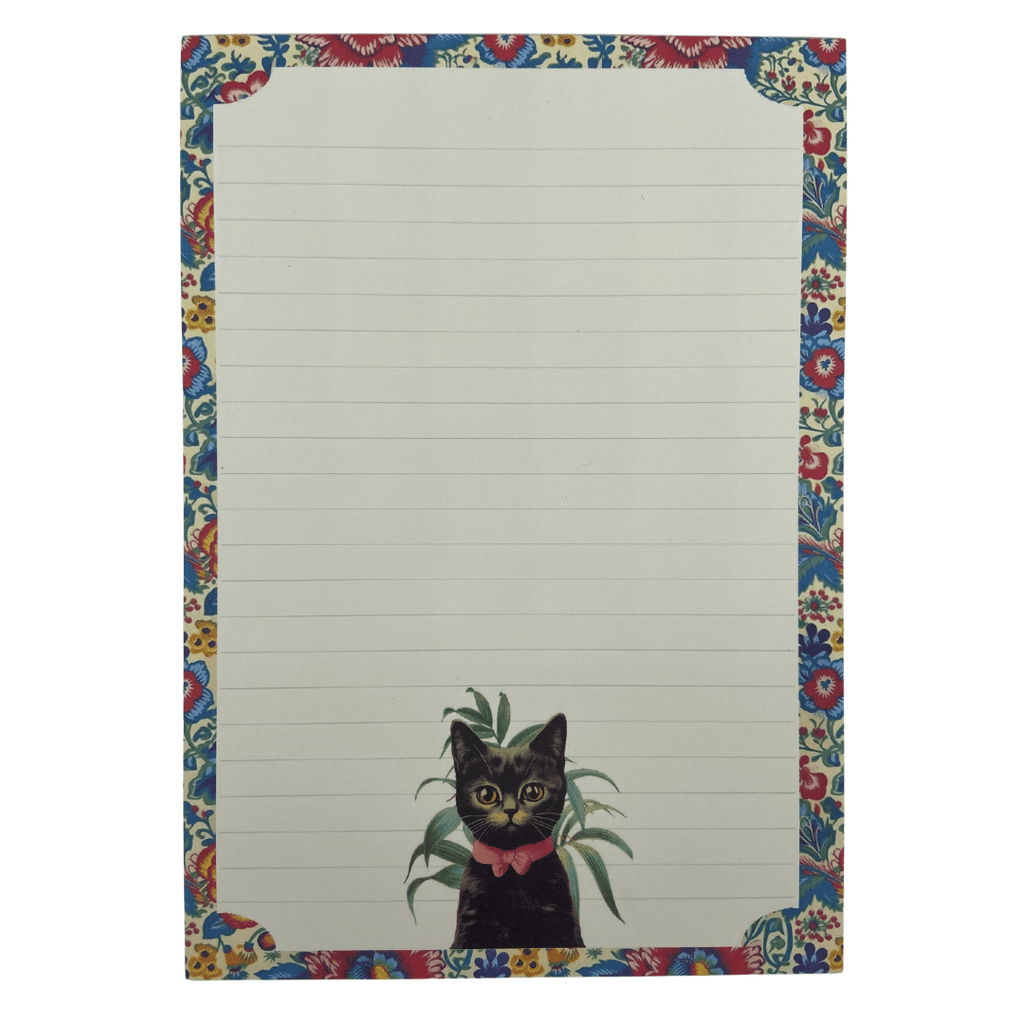 Notizblock Schwarze Katze mit Blumenmustern, 25 Blatt