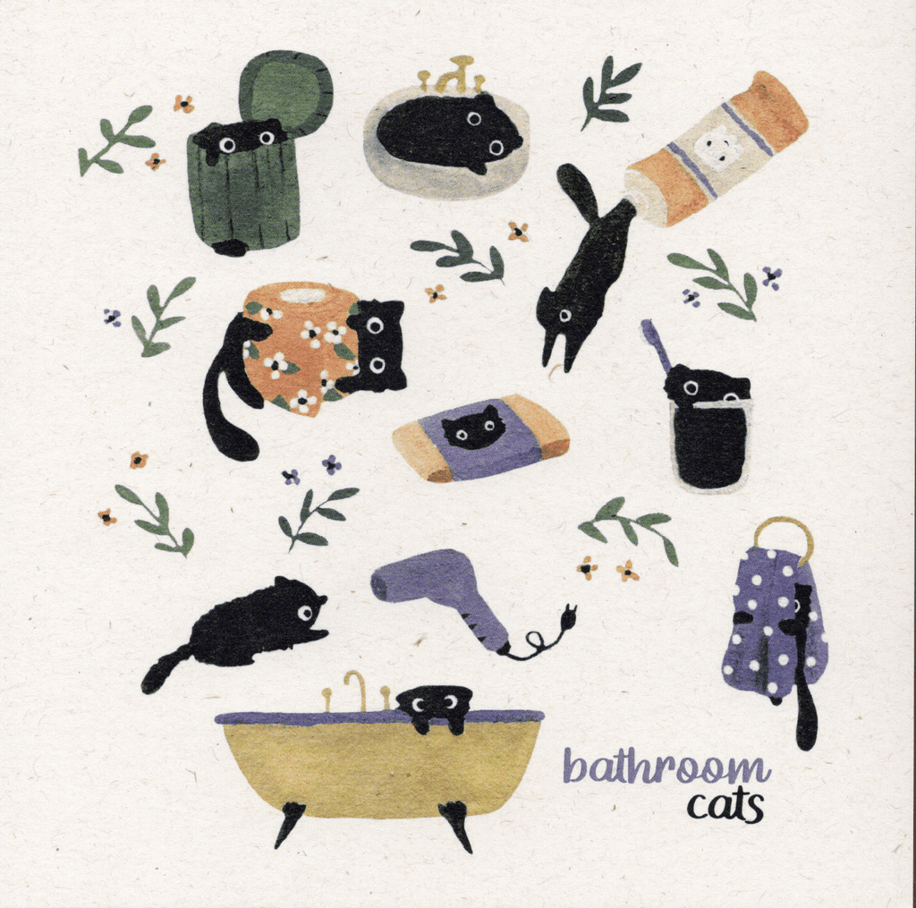 Postkarte Bathroom Cats, Birkenholz-Naturkarton