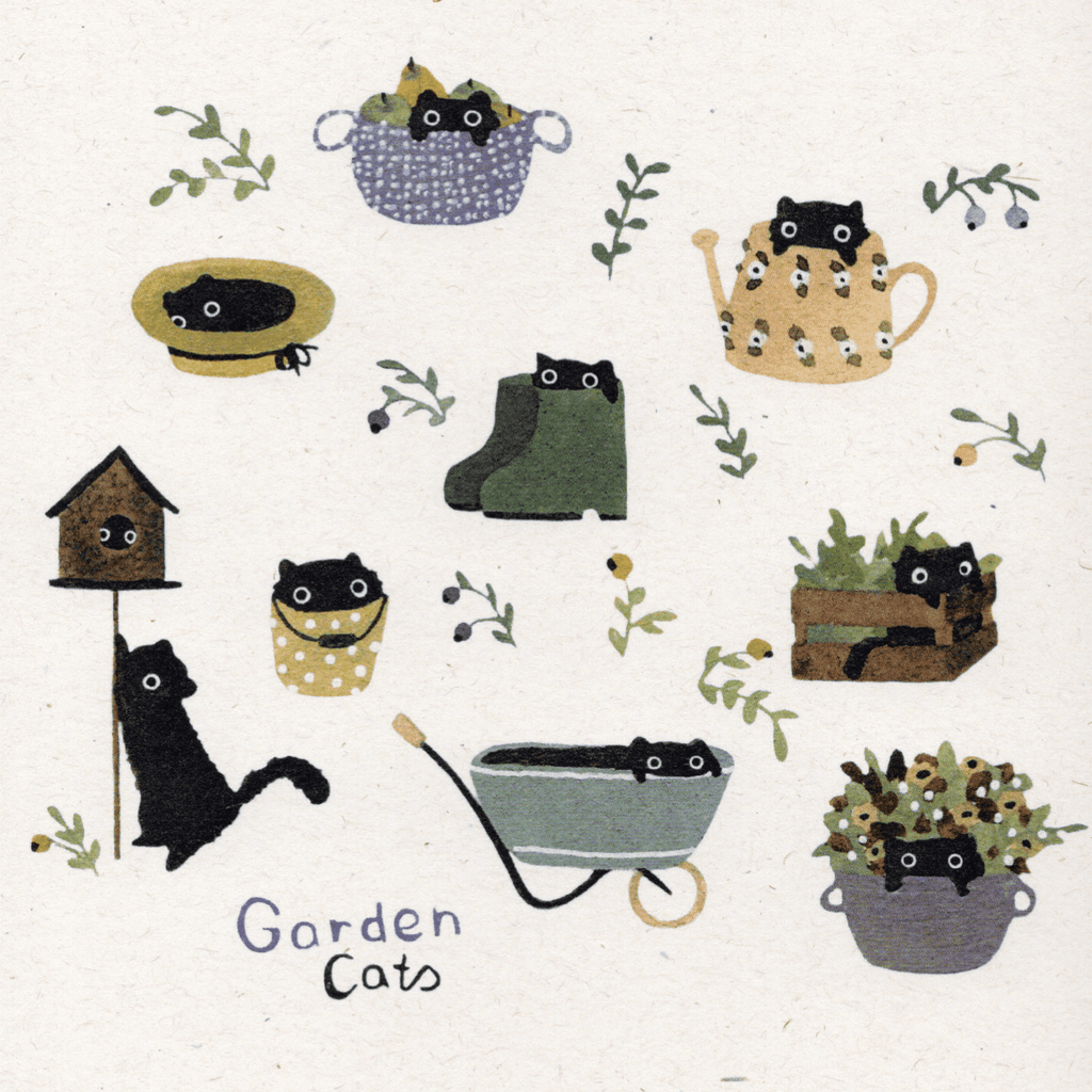 Postkarte Garden Cats, Birkenholz-Naturkarton