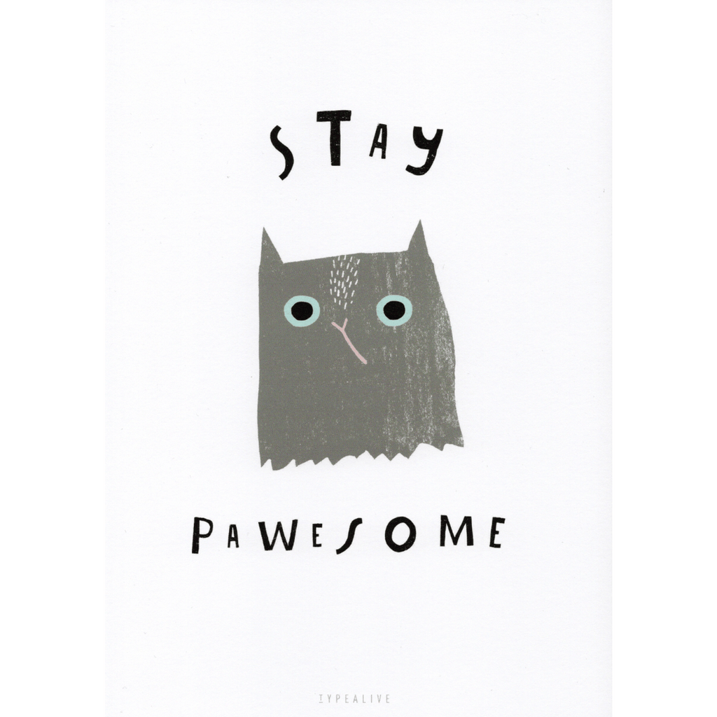 Postkarte mit Katzenmotiv und der Aufschrift Stay Pawesome