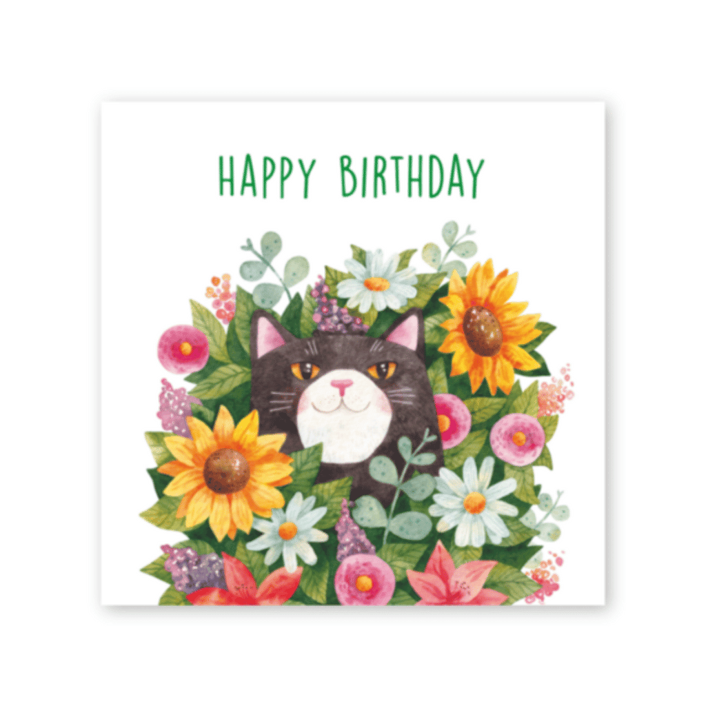 Blumige Katzen-Glückwunschkarte "Happy Birthday"