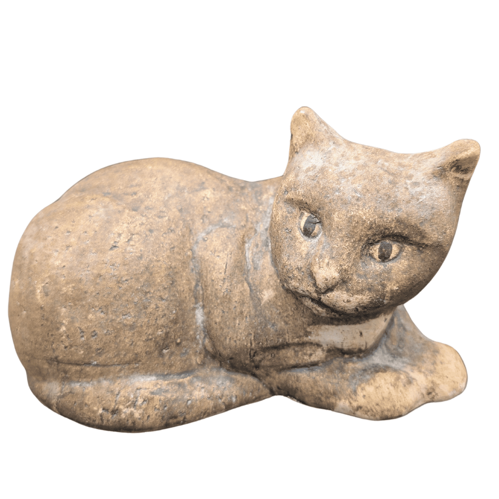 Schwere Katzenskulptur aus Steinzeug, Unikat