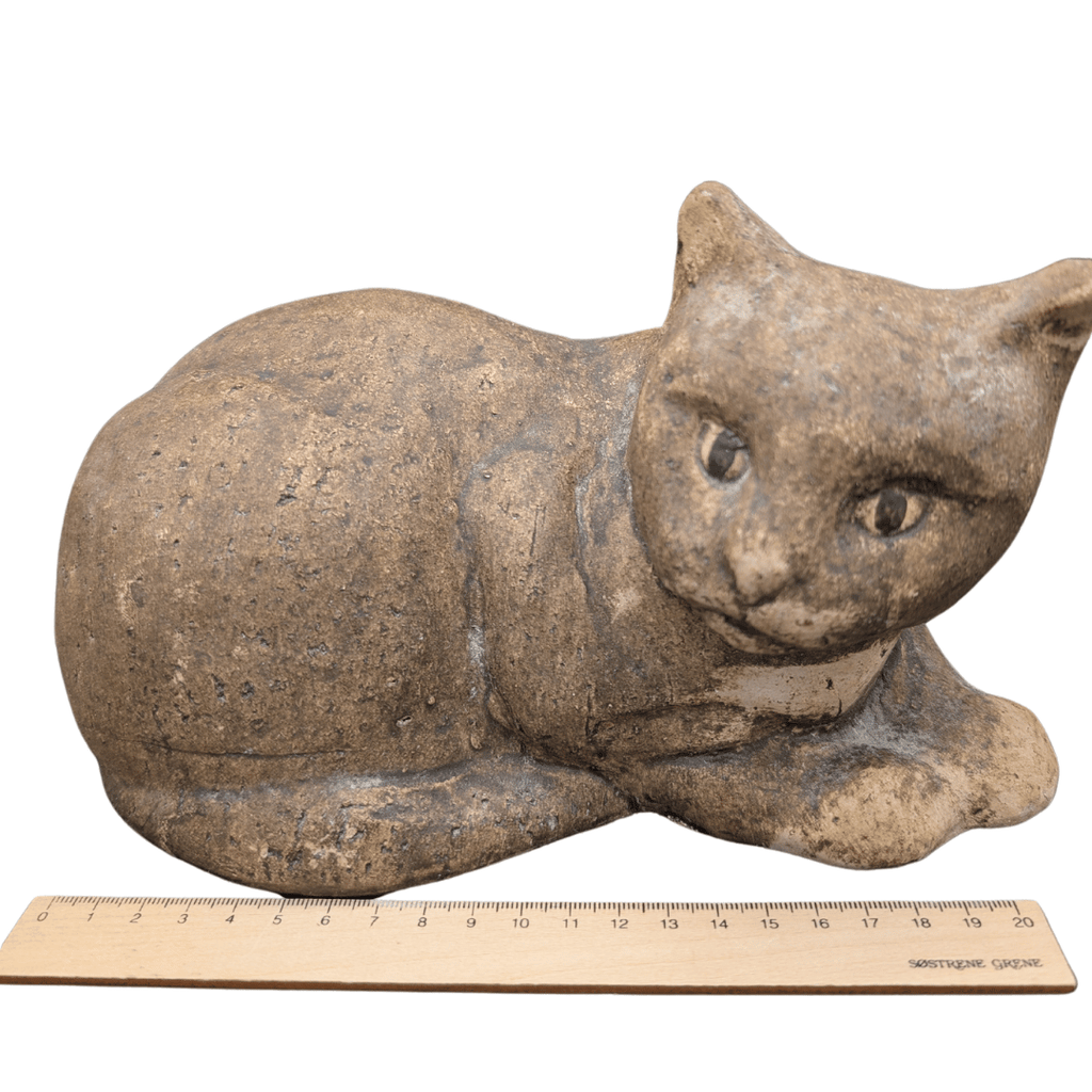 Schwere Katzenskulptur aus Steinzeug, Unikat