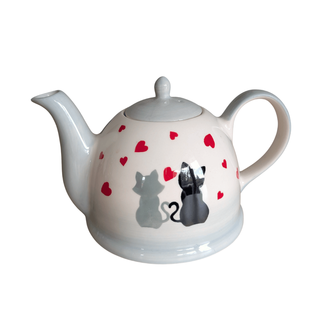 Teekanne mit Katzenmotiv und Herzchen