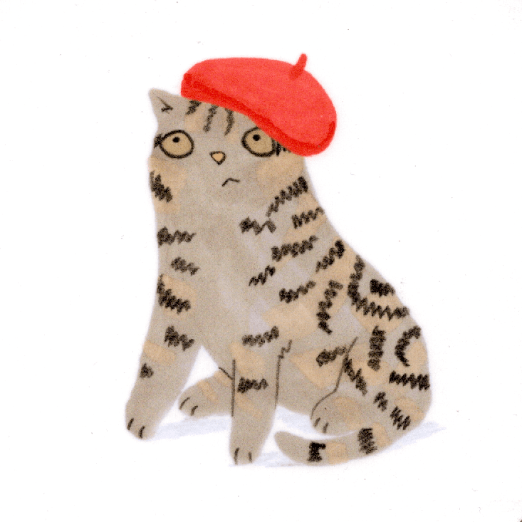Untersetzer Katze mit Baskenmütze