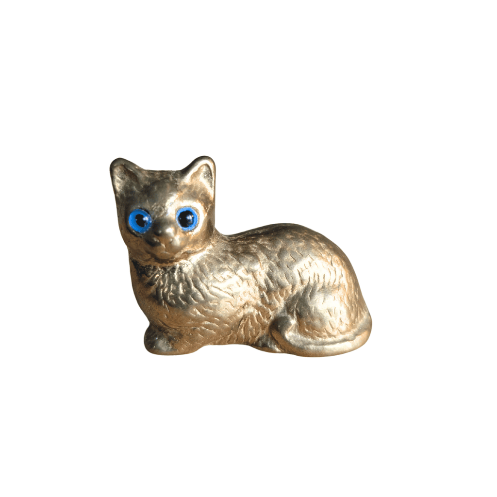 Vintage-Katze mit blauen Augen aus Massivmessing, Griechenland