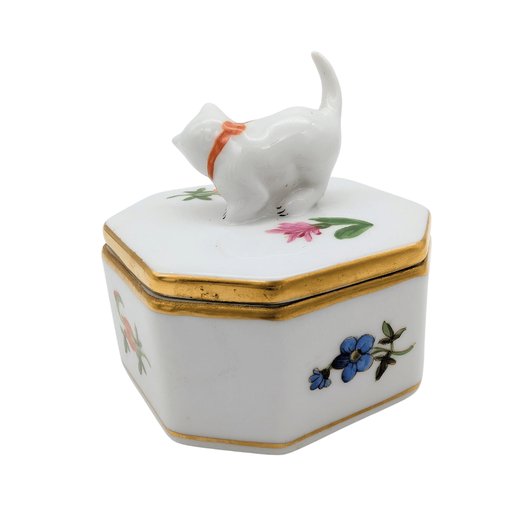 Vintage Herend Porzellan Schmuckdose mit Katze