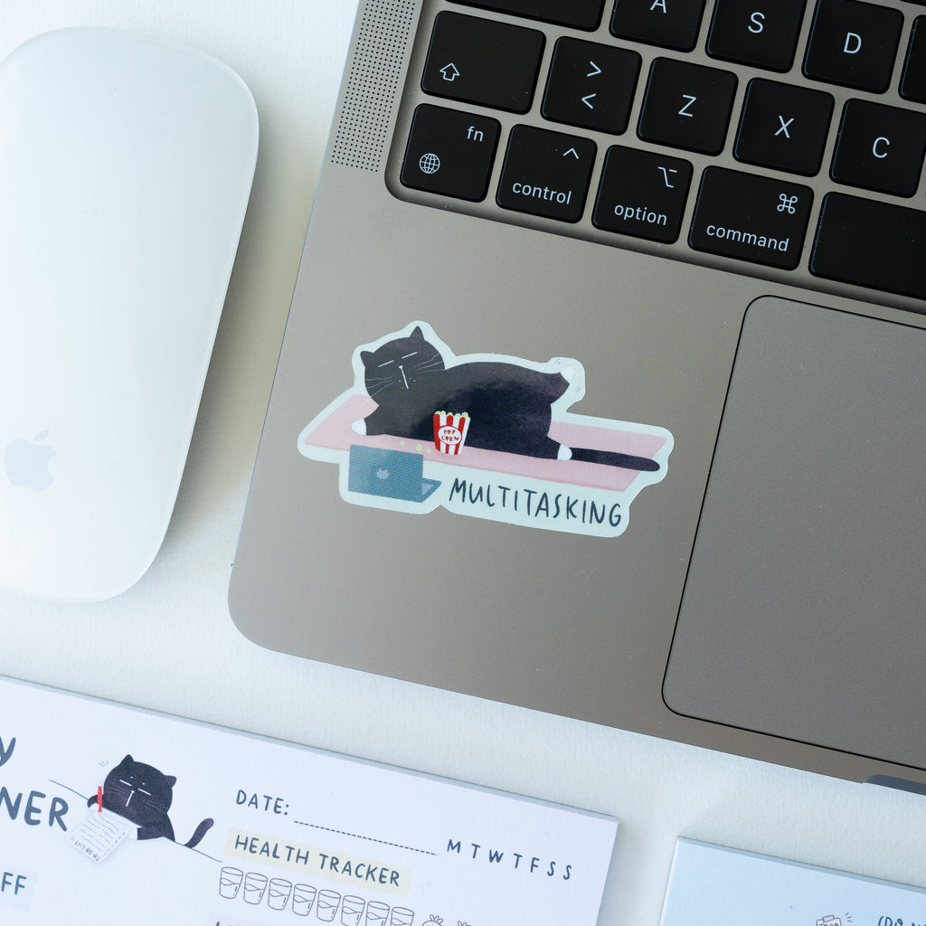 Lustiger Katzen-Sticker "Multitasking at its finest"