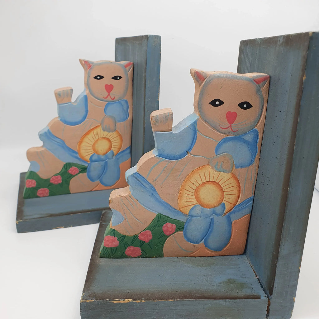 2 handbemalte Katzen-Buchstützen aus Holz, Shabby-Stil Sir Mittens