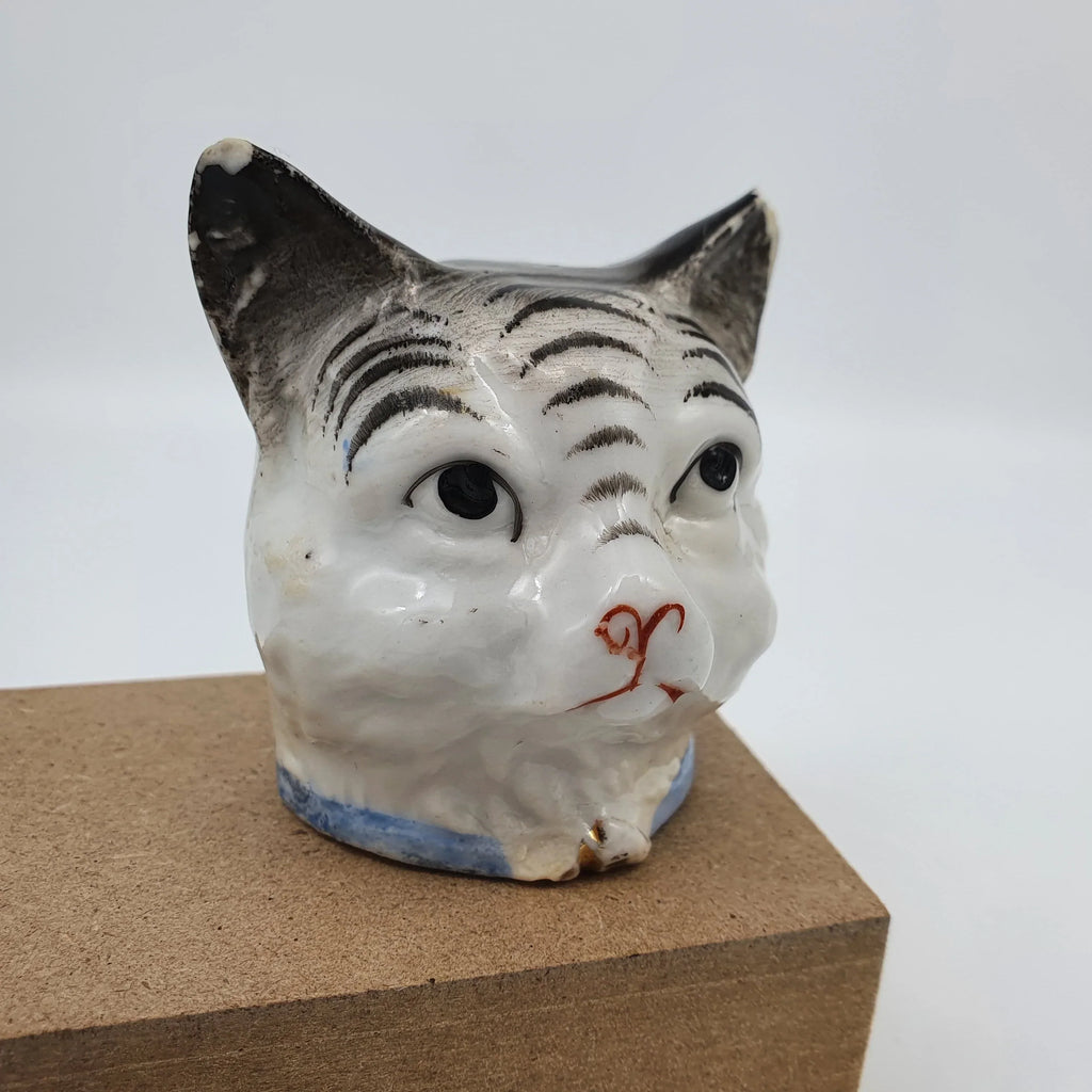 Antike Katzenkopf-Spardose aus Porzellan, 19. Jahrhundert Sir Mittens