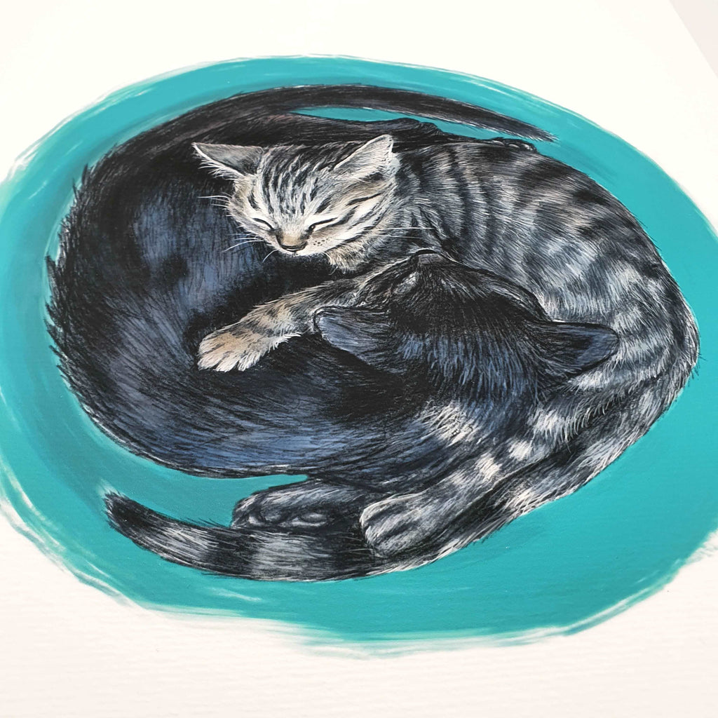 Aquarell Giclée-Kunstdruck "Yin Yang Katzen", DIN A4, verschiedene Farben Sir Mittens
