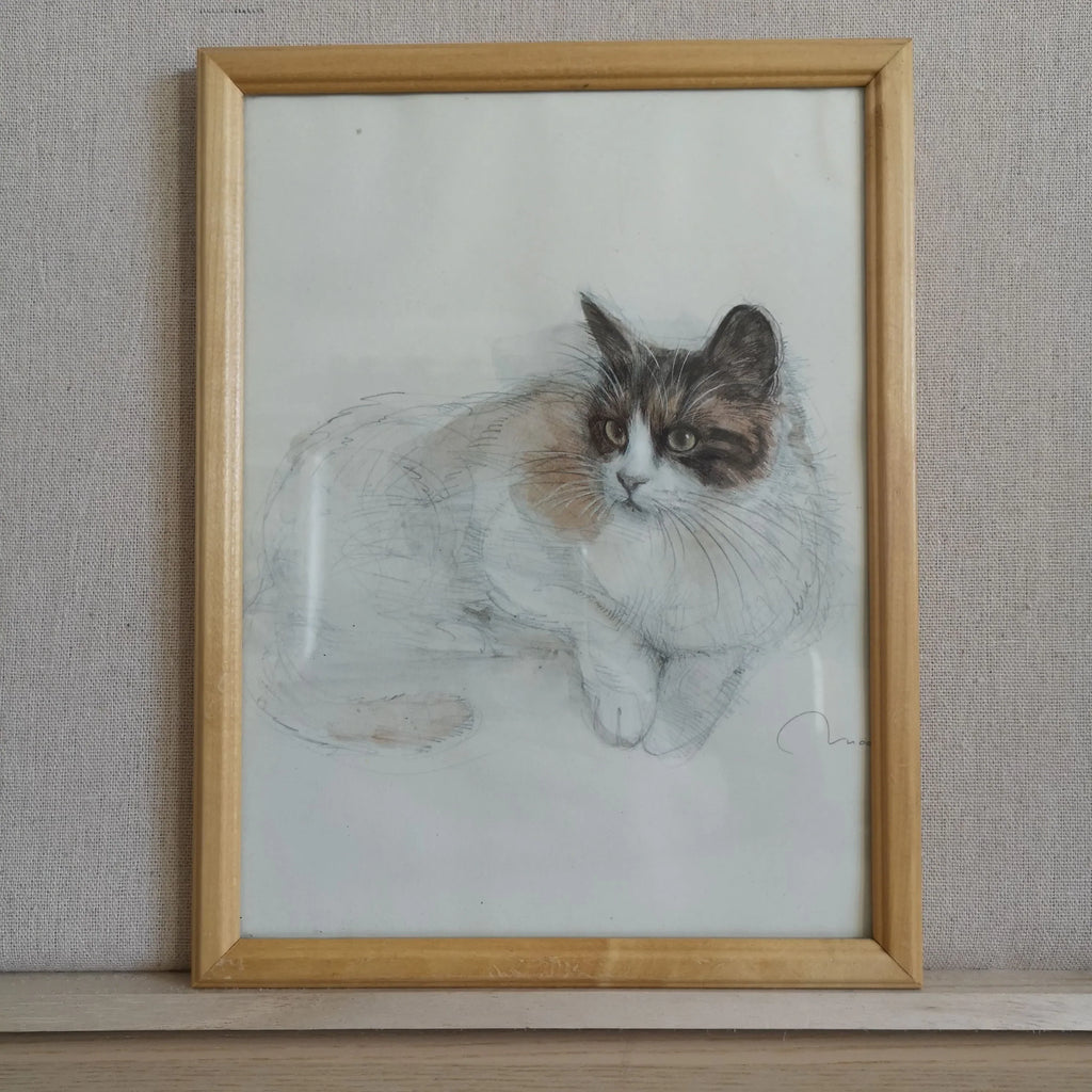 Bleistift-Aquarell-Kunstdruck "Liegende Katze" von Mads Stage Sir Mittens