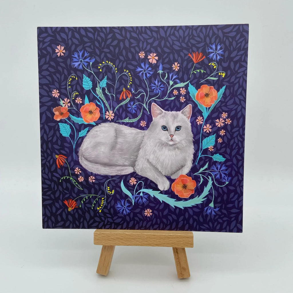 Farbenfrohe Katzen-Postkarte "Blumenkönigin", 13,5 x 13,5 cm Sir Mittens