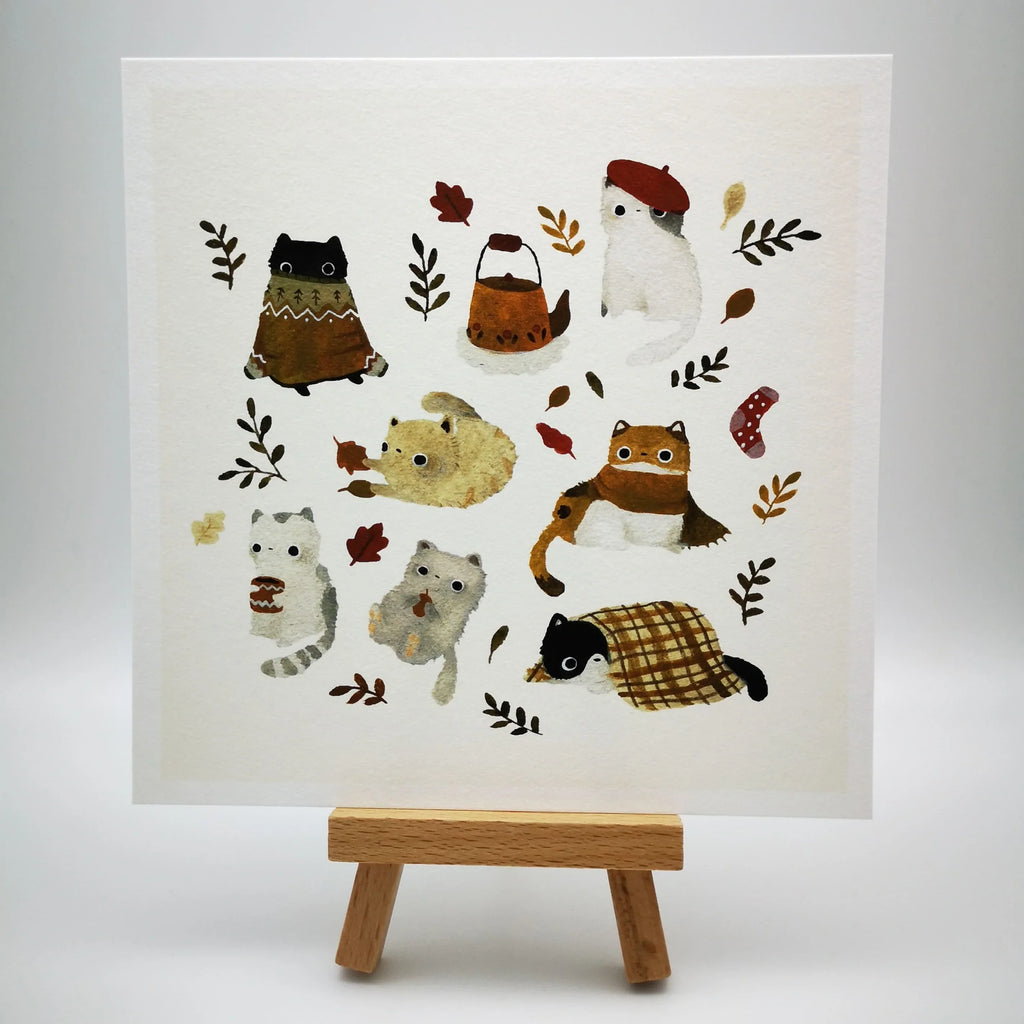 Fine Art Giclée-Kunstdruck "Autumn Cats", signiert Sir Mittens