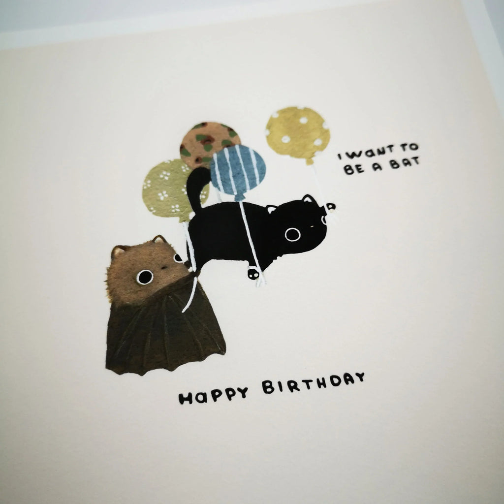 Fine Art Giclée-Kunstdruck "Happy Birthday Bat Cat", signiert Sir Mittens