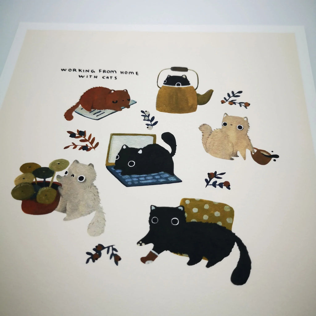 Fine Art Giclée-Kunstdruck "Home Office Cats", signiert Sir Mittens
