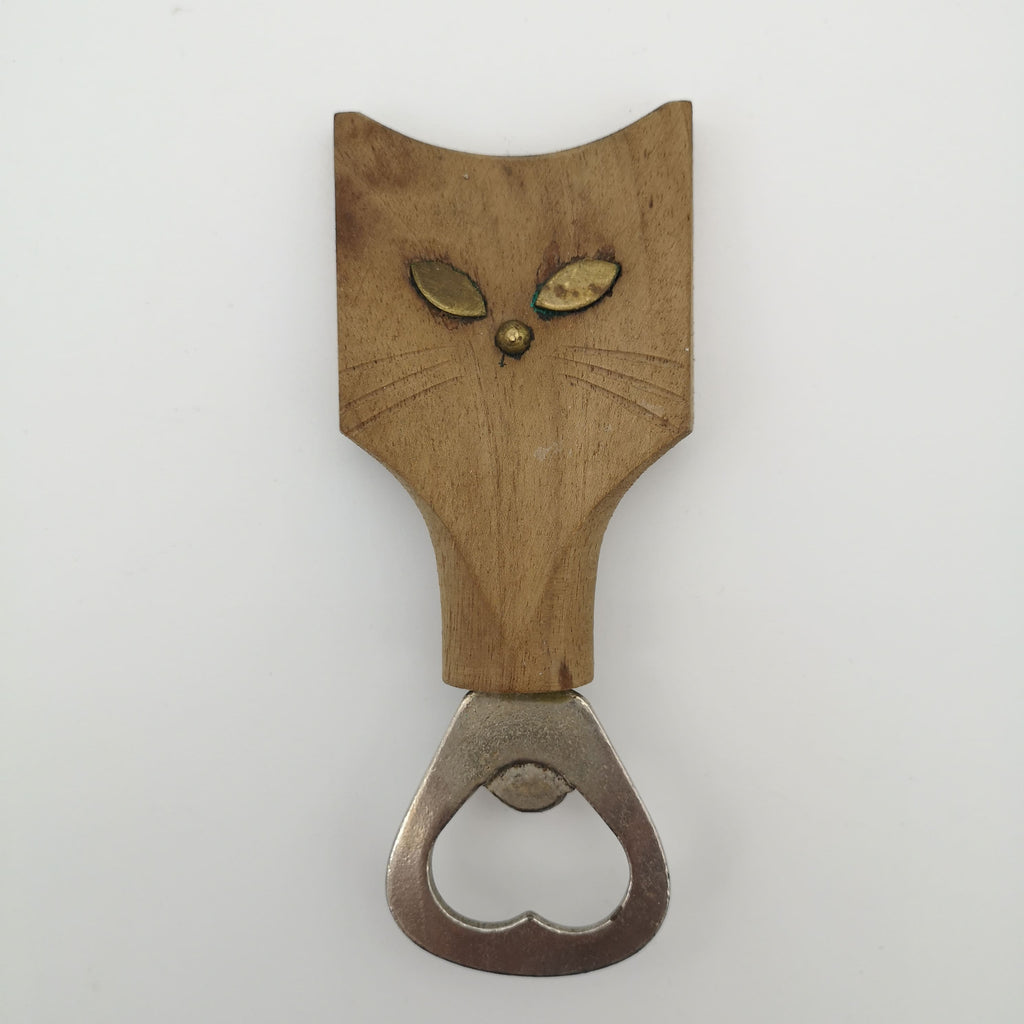 Flaschenöffner aus Holz in Form eines Katzenkopfes