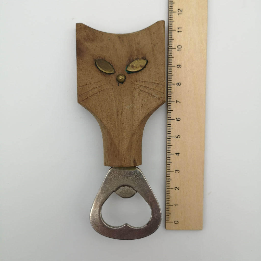 Flaschenöffner aus Holz in Form eines Katzenkopfes