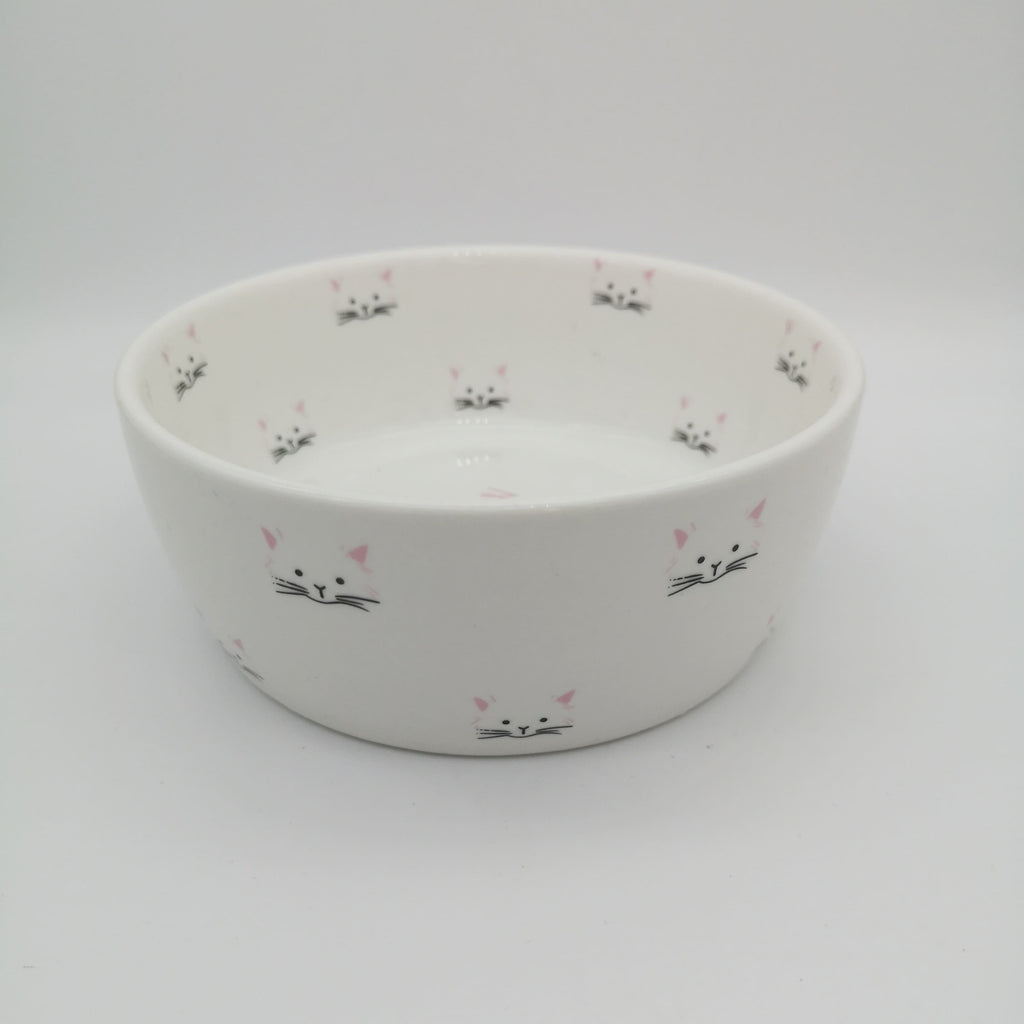 Weiße Keramikschale mit Katzenmotiven Futterschale für Katzen