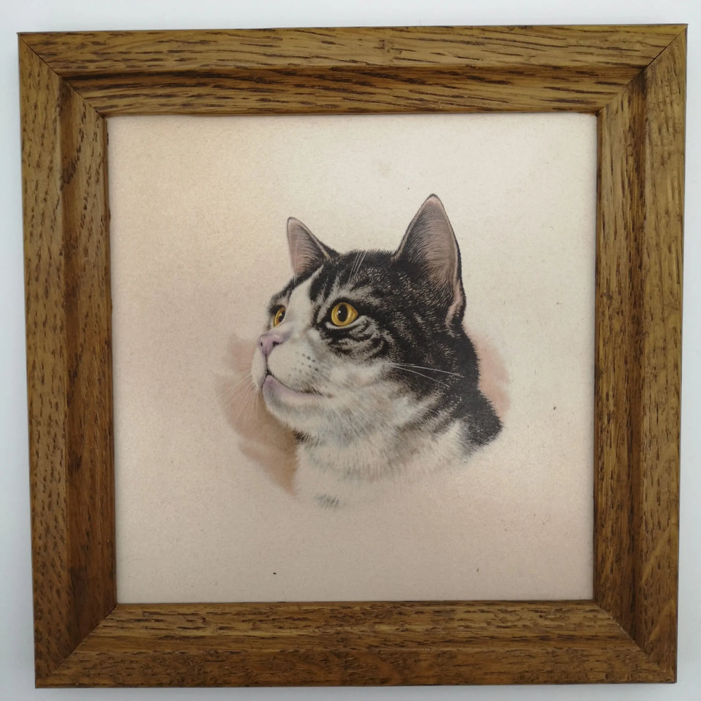 Gerahmte Deko-Fliese mit Katzenportrait, Italien Sir Mittens