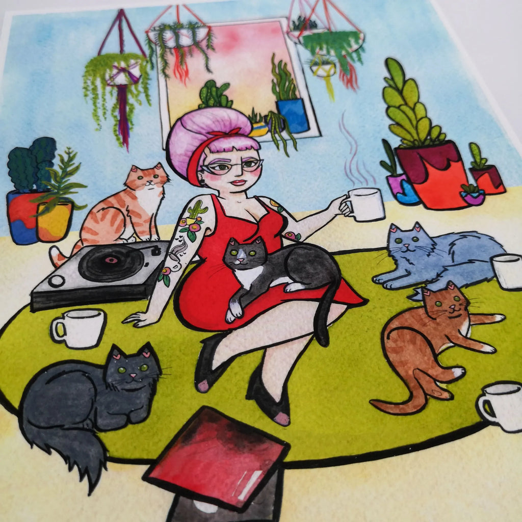 Giclée-Print "Cats and Coffee" Sir Mittens