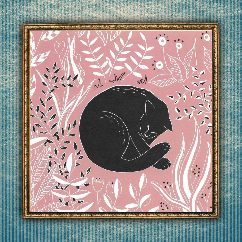 Illustrierte Postkarte "Katze im rosa Blumenmeer" auf Naturpapier, 14,8 x 14,8 cm Sir Mittens