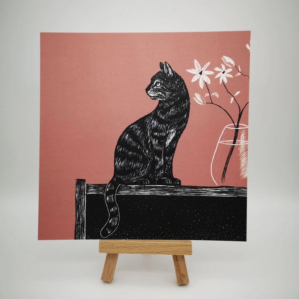 Illustrierte Postkarte "Katze mit Vase" auf Naturpapier Sir Mittens