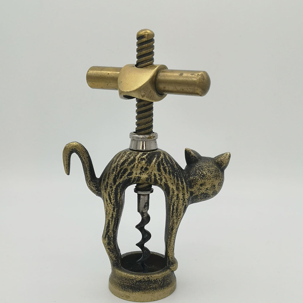 Korkenzieher aus Messing Bronze in Form einer Katze mit Griff