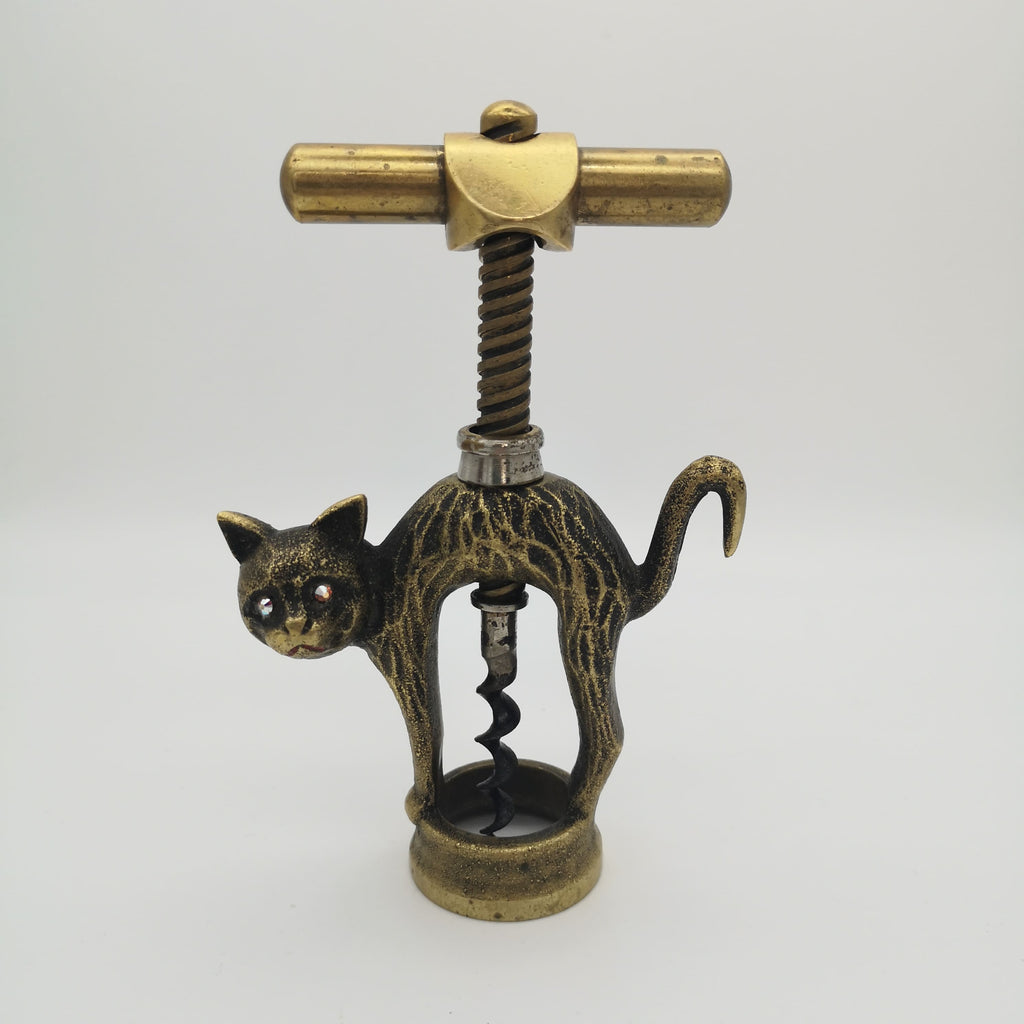 Korkenzieher aus Messing Bronze in Form einer Katze mit Griff