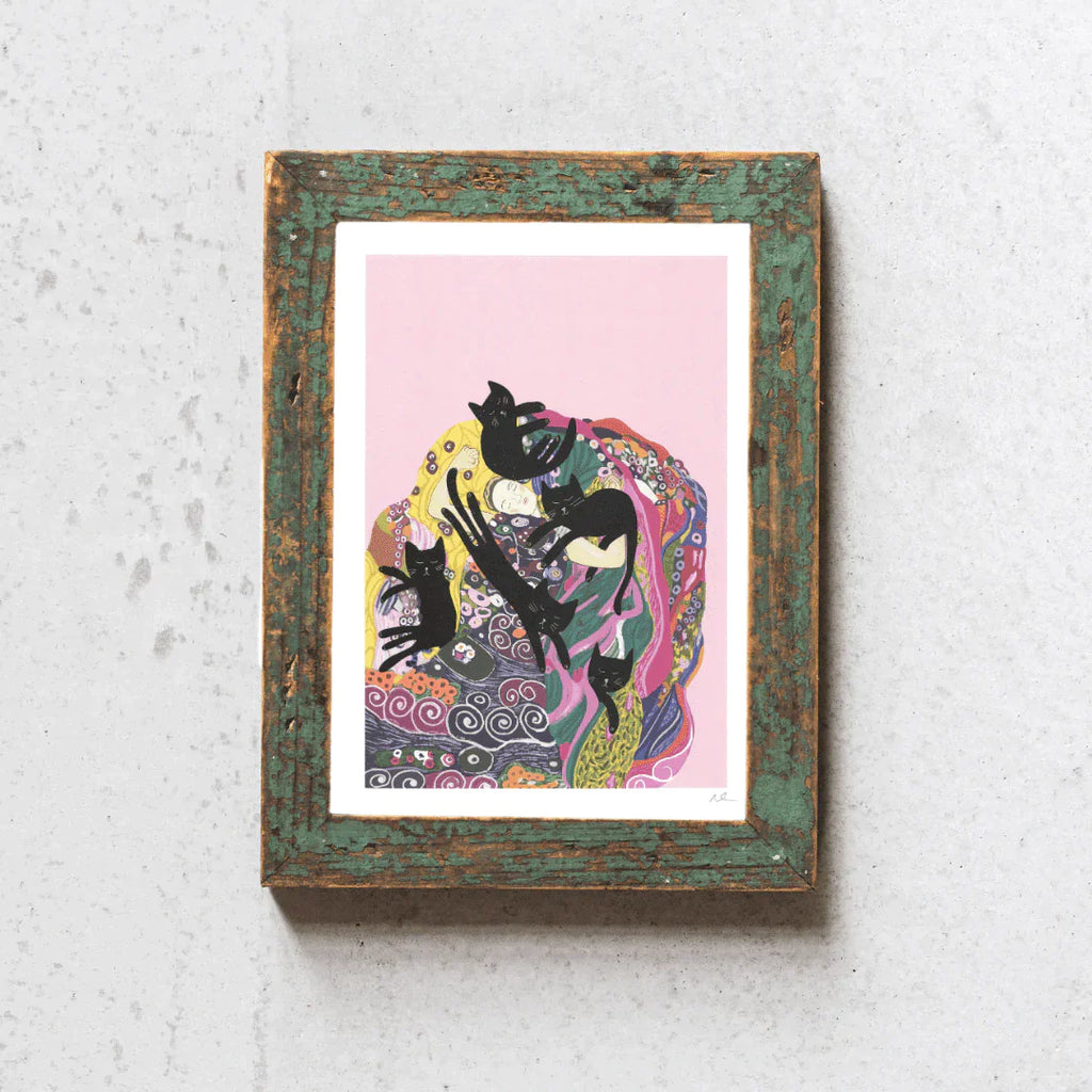 Kunstdruck "Die Jungfrau mit fünf Katzen" (nach Gustav Klimt), A4-Print Sir Mittens