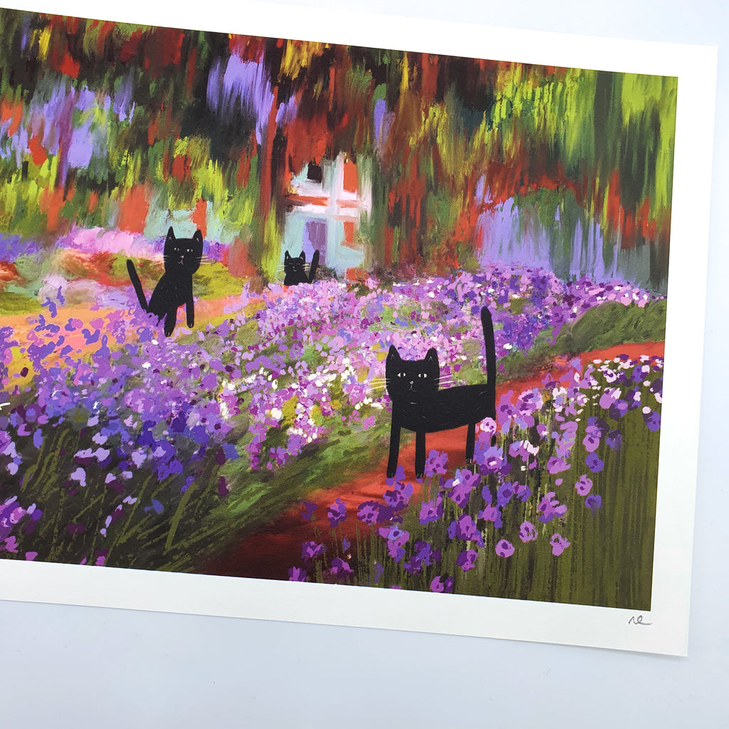 Kunstdruck "Iris Garden with Cats" (Claude Maunet), A4-Print Sir Mittens