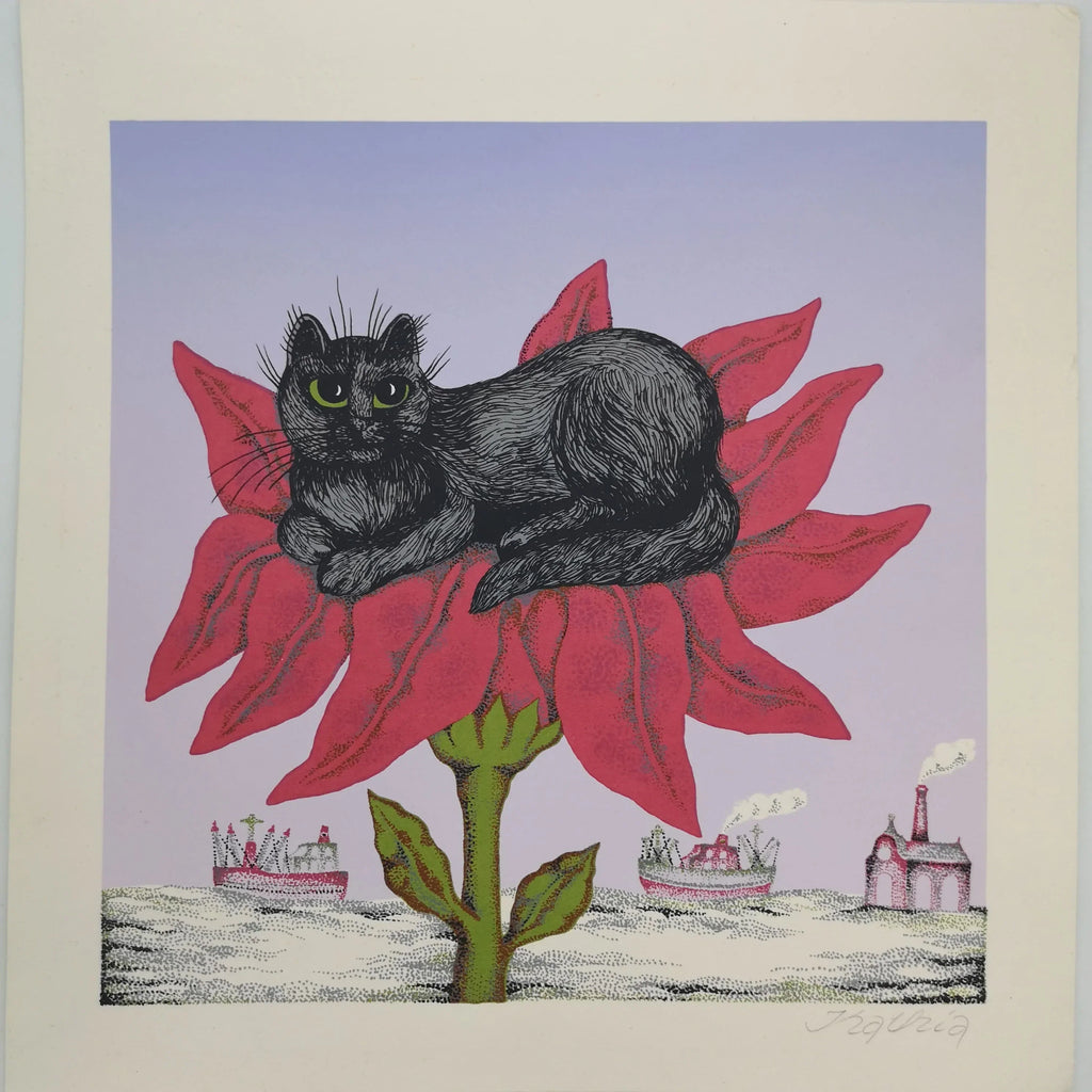 Kunstdruck "Katze auf Blume" von Kathia Berger, signiert Sir Mittens