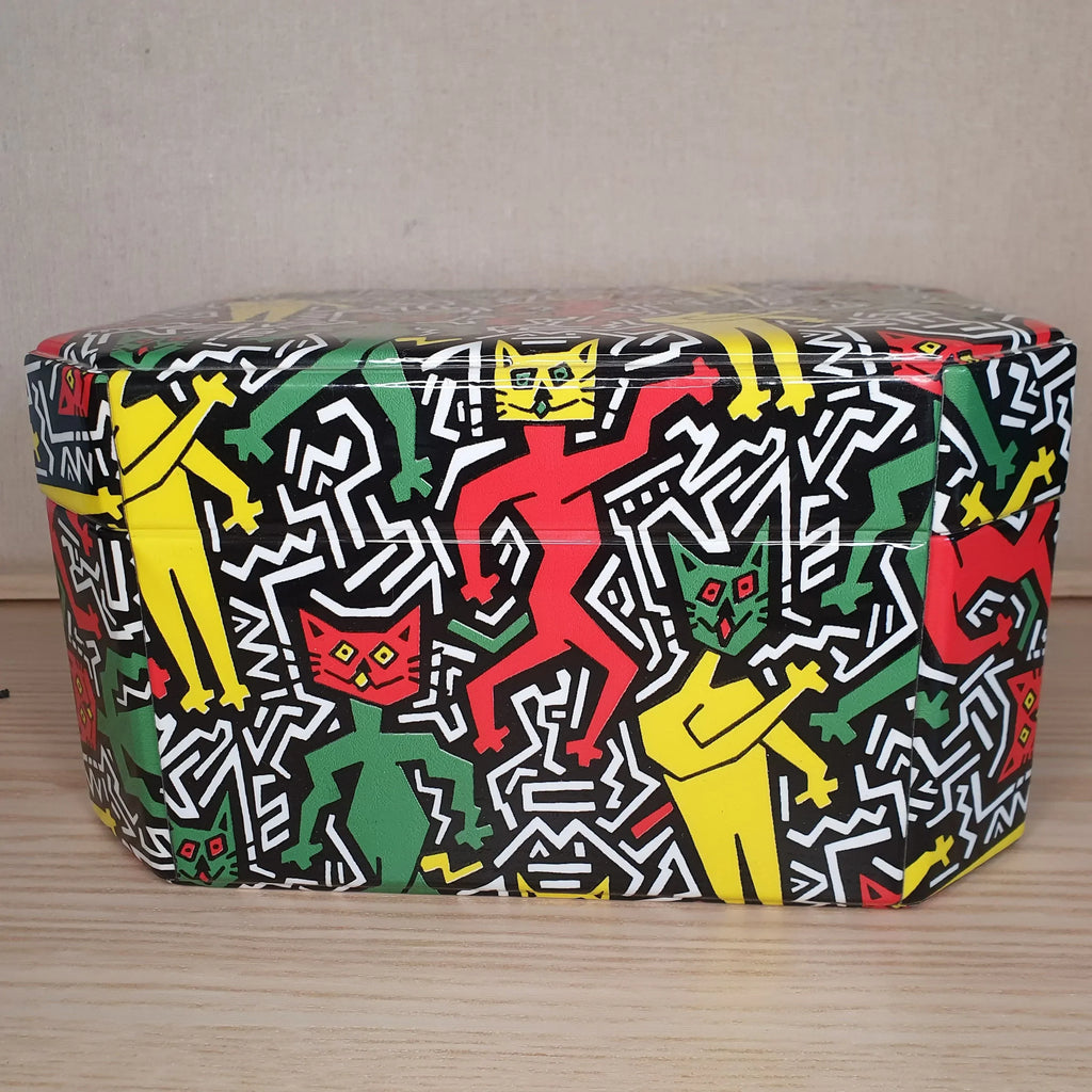 Pop Art Schmuckkoffer mit Katzen nach Keith Haring Sir Mittens