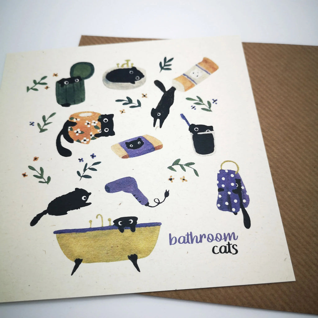 Postkarte "Bathroom Cats", Birkenholz-Naturkarton Sir Mittens