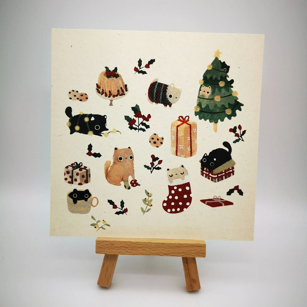 Postkarte "Christmas Cats", Birkenholz-Naturkarton Sir Mittens