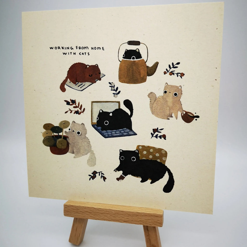 Postkarte "Home Office Cats", Birkenholz-Naturkarton Sir Mittens