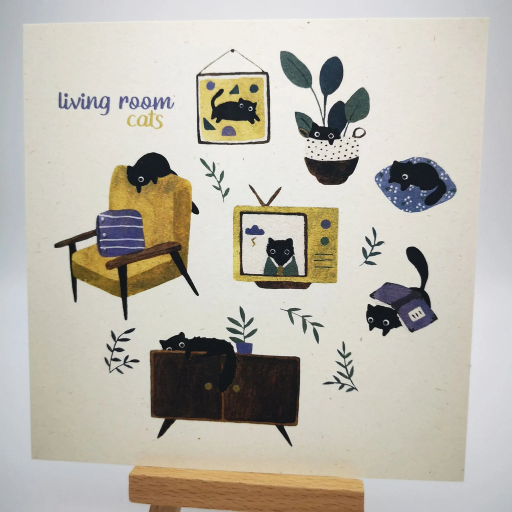 Postkarte "Living Room Cats", Birkenholz-Naturkarton Sir Mittens