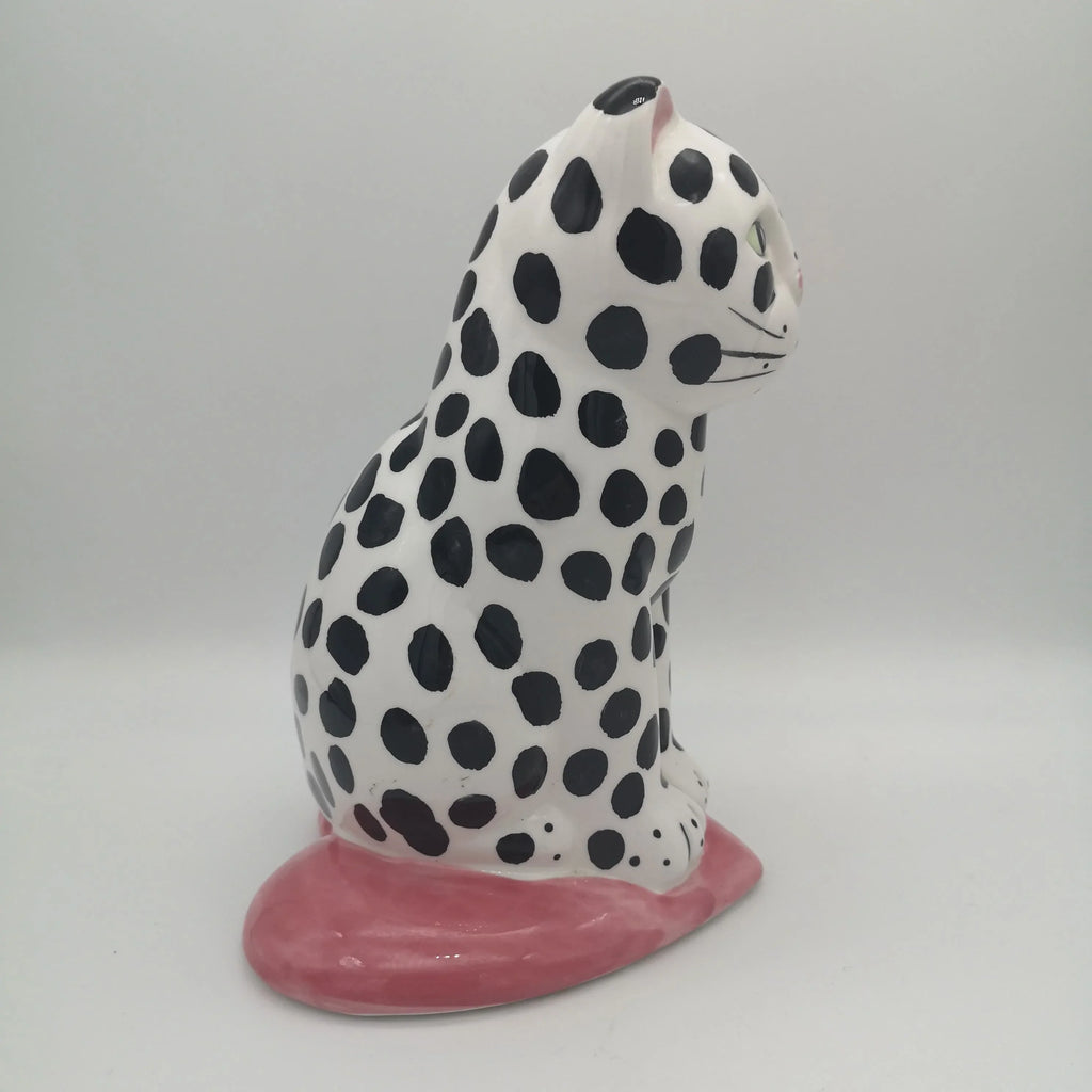 Seltene Spardose "Dalmatinerkatze" auf einem Herz sitzend, W. Grönemeyer's Porzellan Sir Mittens