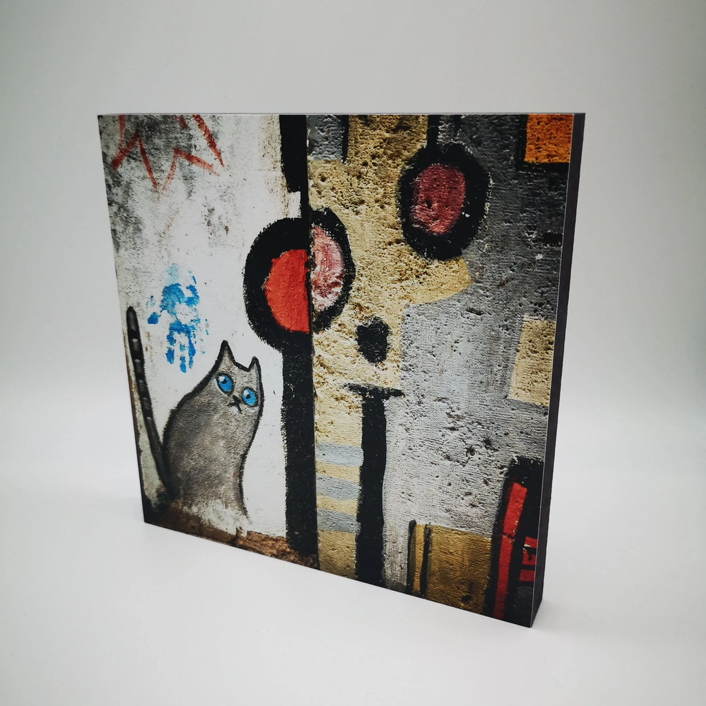 Streetart: Fotoquadrat auf Holz zum Aufhängen, 2 Motive Sir Mittens