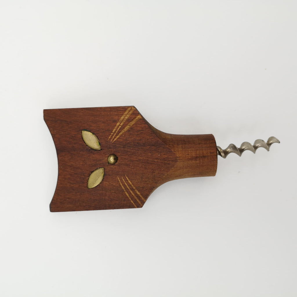 Korkenzieher in Form eines Katzenkopfes aus Holz