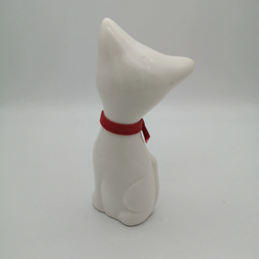 Weiße Deko-Katze mit roter Schleife Sir Mittens