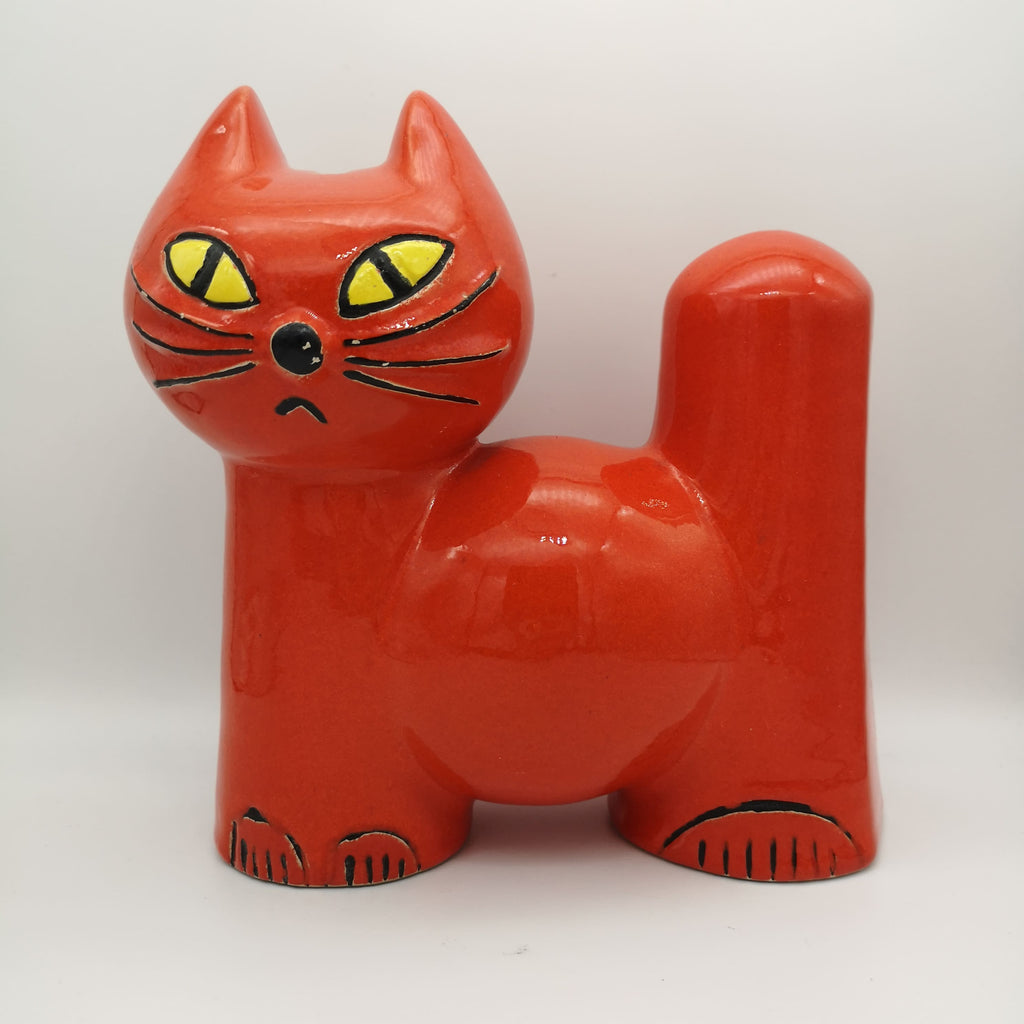 Rote Spardose aus Keramik in Katzenform